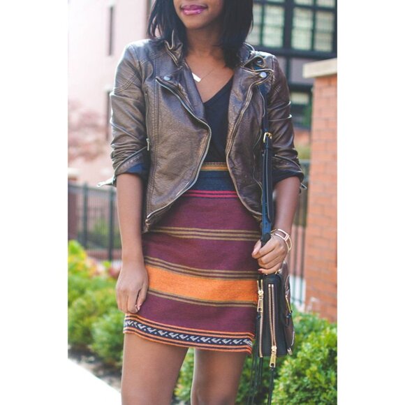 LOFT Petite Colorful Striped Woven wool blend skirt  fall winter colors 0 petite - Picture 1 of 8
